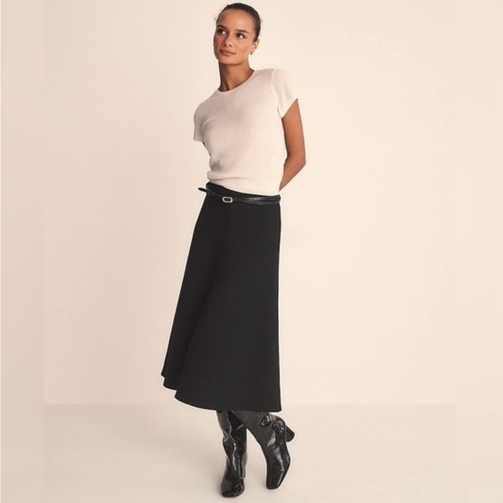 J. Crew Elegant Black A-Line circle skirt in double cloth wool